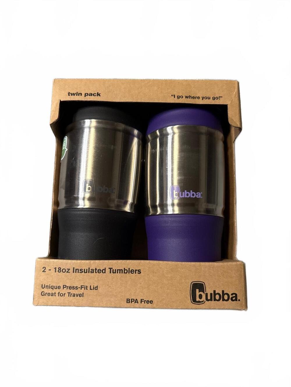 bubba 2-Pack 18oz Insulated Tumblers with Unique Press-Fit Lids - Black and Navy